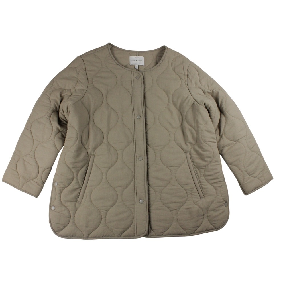Lucky Brand Womens XL Quilted Jacket Khaki Lightweight Athleisure Casual Fall
